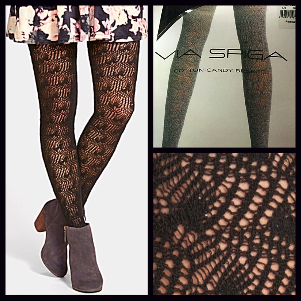 VIA SPIGA BLACK CROCHET LACE SWEATER TIGHTS - Picture 2 of 5